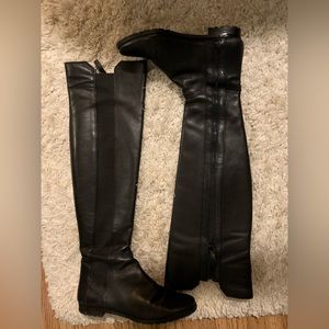 Modern Vintage Black Leather Over the Knee Boot